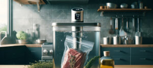 Vlees wordt gegaard in water door sous-vide stick